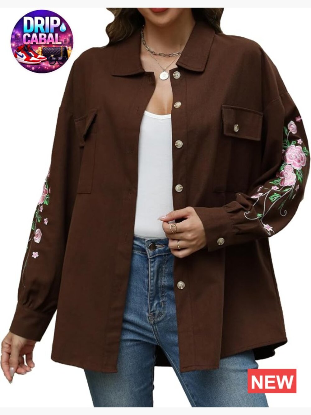 Embroidered Linen Button Down Shacket Long Sleeve Peasant Shirt Lightweight